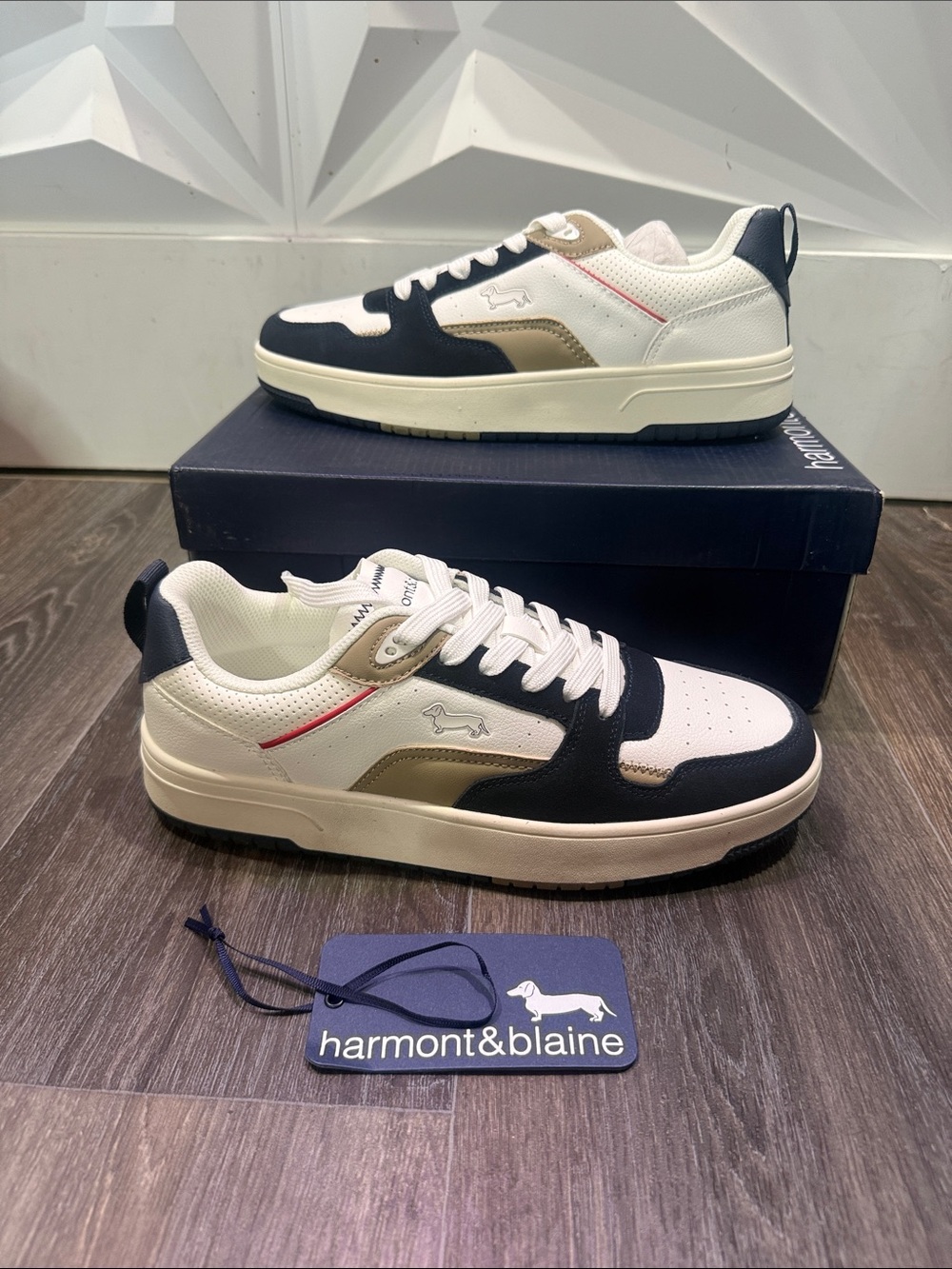 Harmont & Blaine White Black Tan Low-Top Sneakers Sz 42 - 9 US